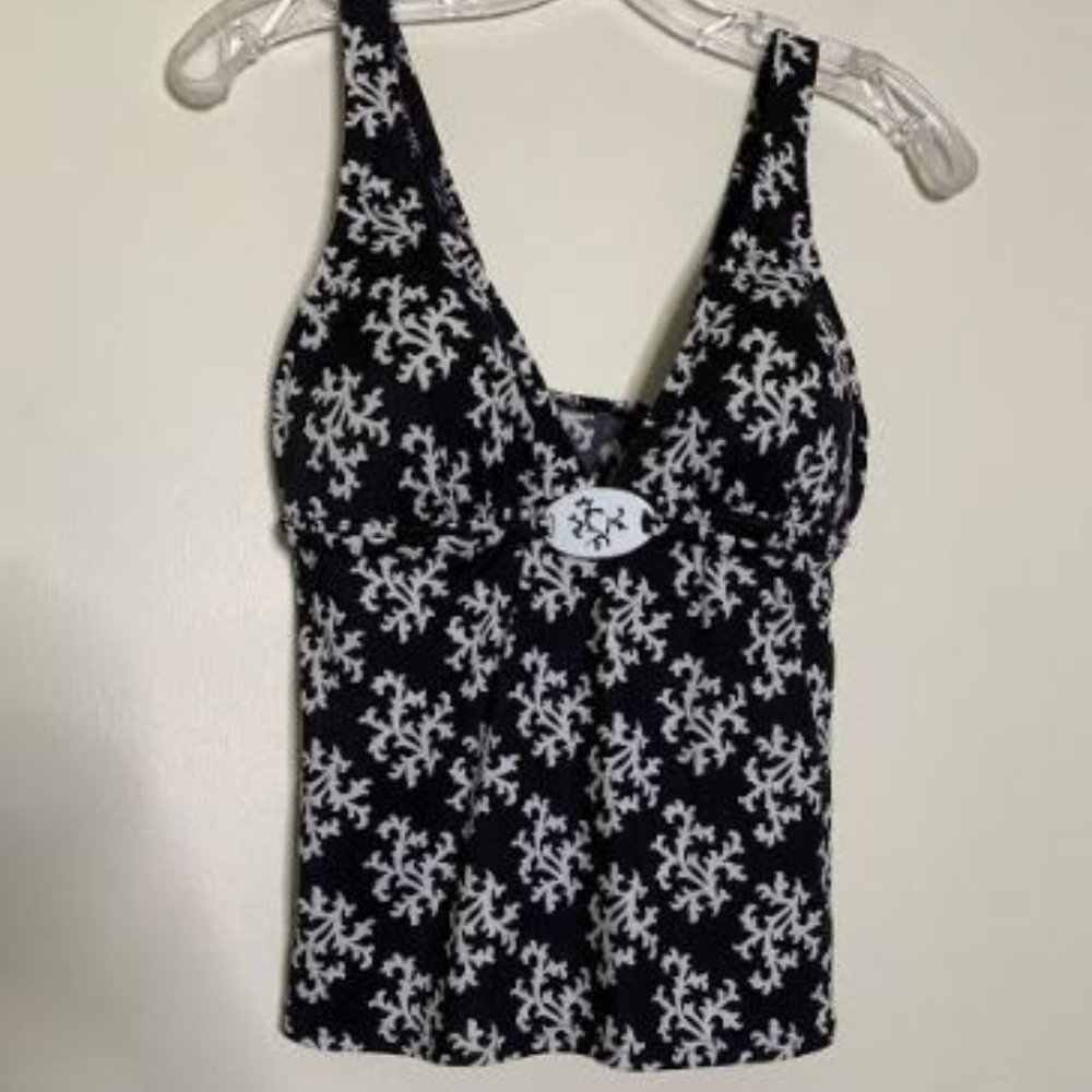 Lands End Black White Print Tankini Top Sz 6